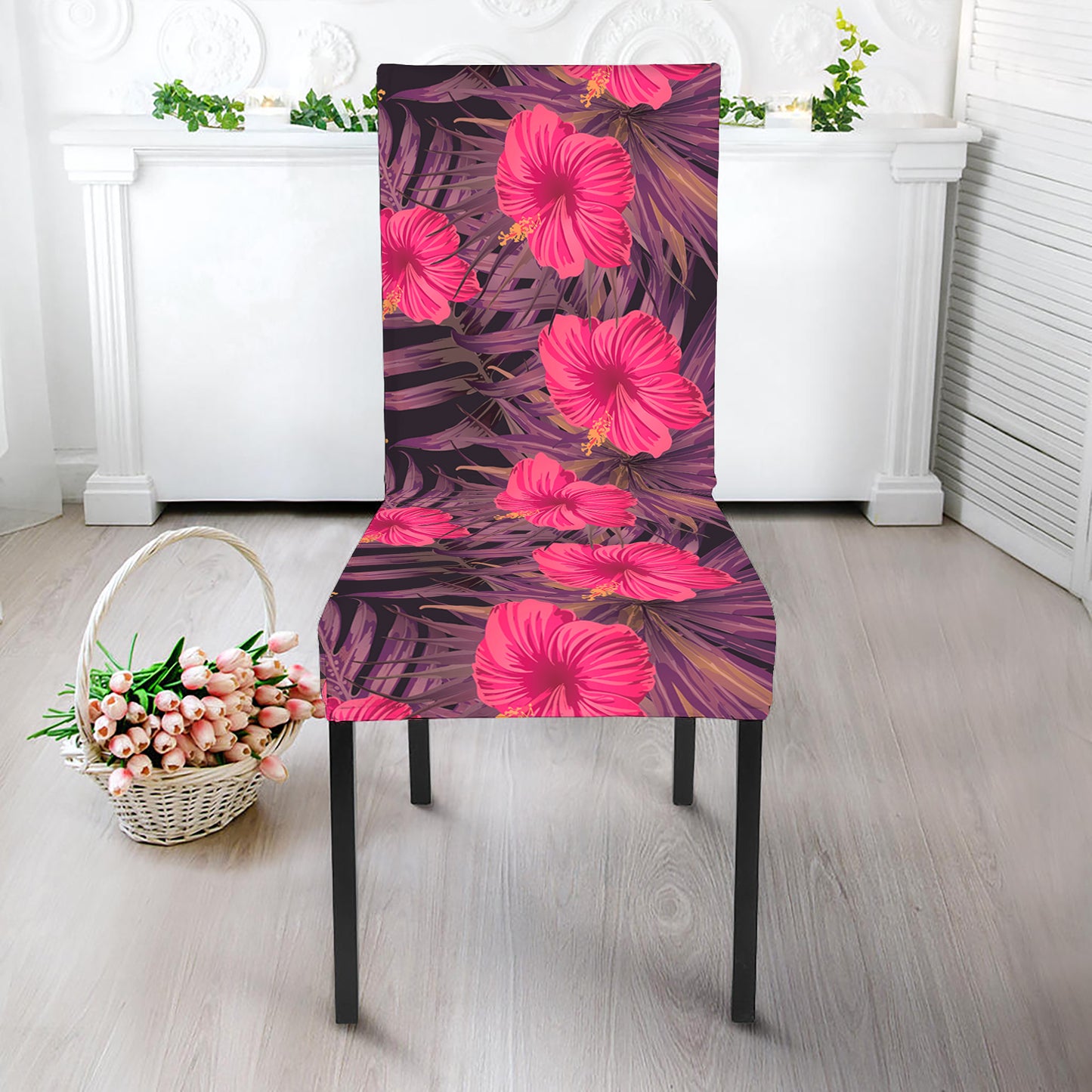 Pink Hawaiian Hibiscus Pattern Print Dining Chair Slipcover