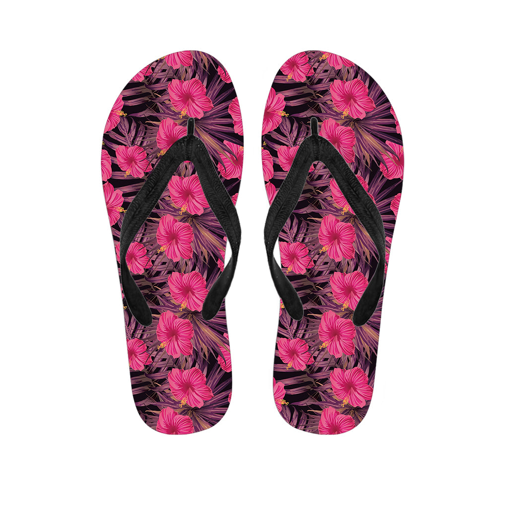 Pink Hawaiian Hibiscus Pattern Print Flip Flops