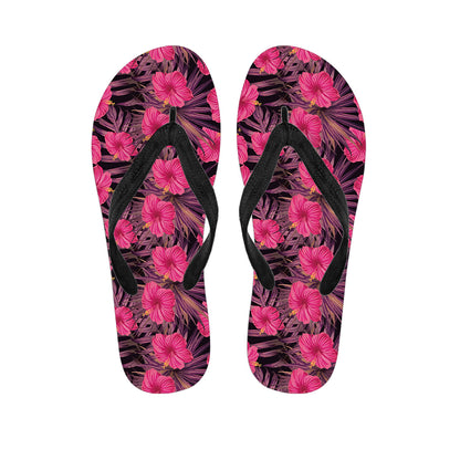 Pink Hawaiian Hibiscus Pattern Print Flip Flops