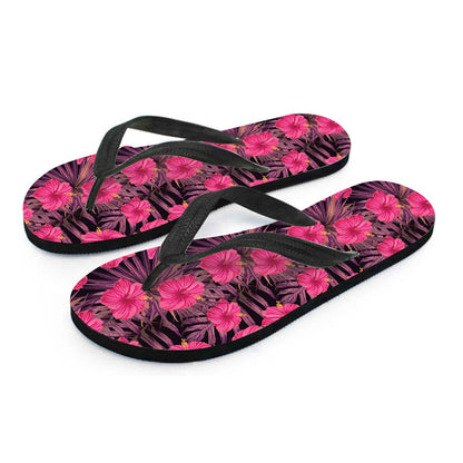 Pink Hawaiian Hibiscus Pattern Print Flip Flops