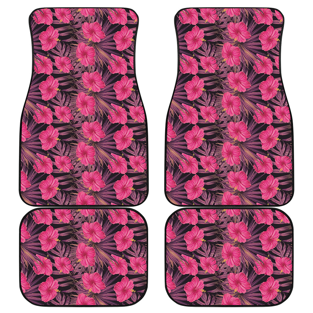 Pink Hawaiian Hibiscus Pattern Print Front and Back Car Floor Mats