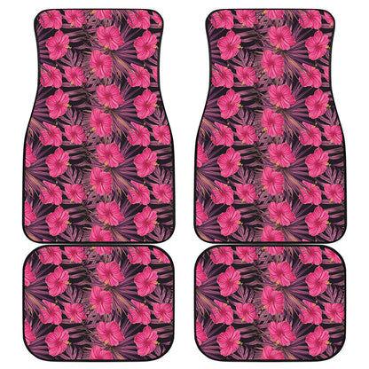 Pink Hawaiian Hibiscus Pattern Print Front and Back Car Floor Mats
