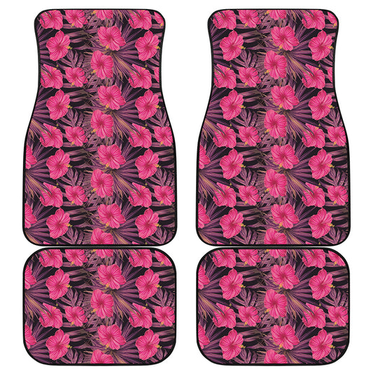 Pink Hawaiian Hibiscus Pattern Print Front and Back Car Floor Mats