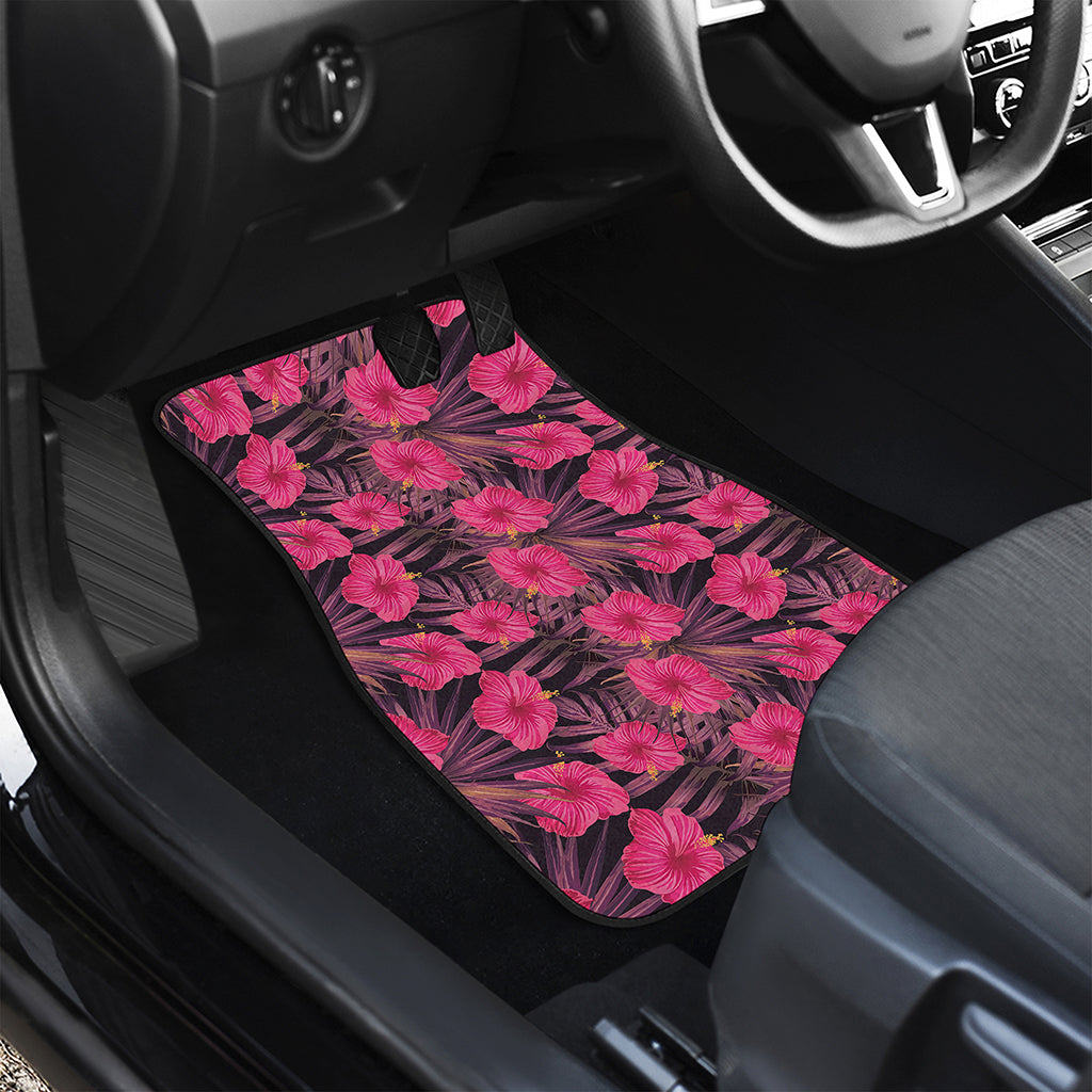 Pink Hawaiian Hibiscus Pattern Print Front and Back Car Floor Mats
