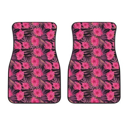 Pink Hawaiian Hibiscus Pattern Print Front Car Floor Mats