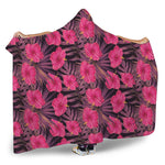 Pink Hawaiian Hibiscus Pattern Print Hooded Blanket
