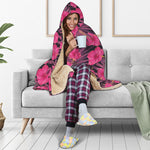 Pink Hawaiian Hibiscus Pattern Print Hooded Blanket