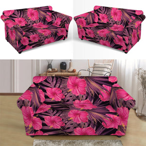 Pink Hawaiian Hibiscus Pattern Print Loveseat Slipcover