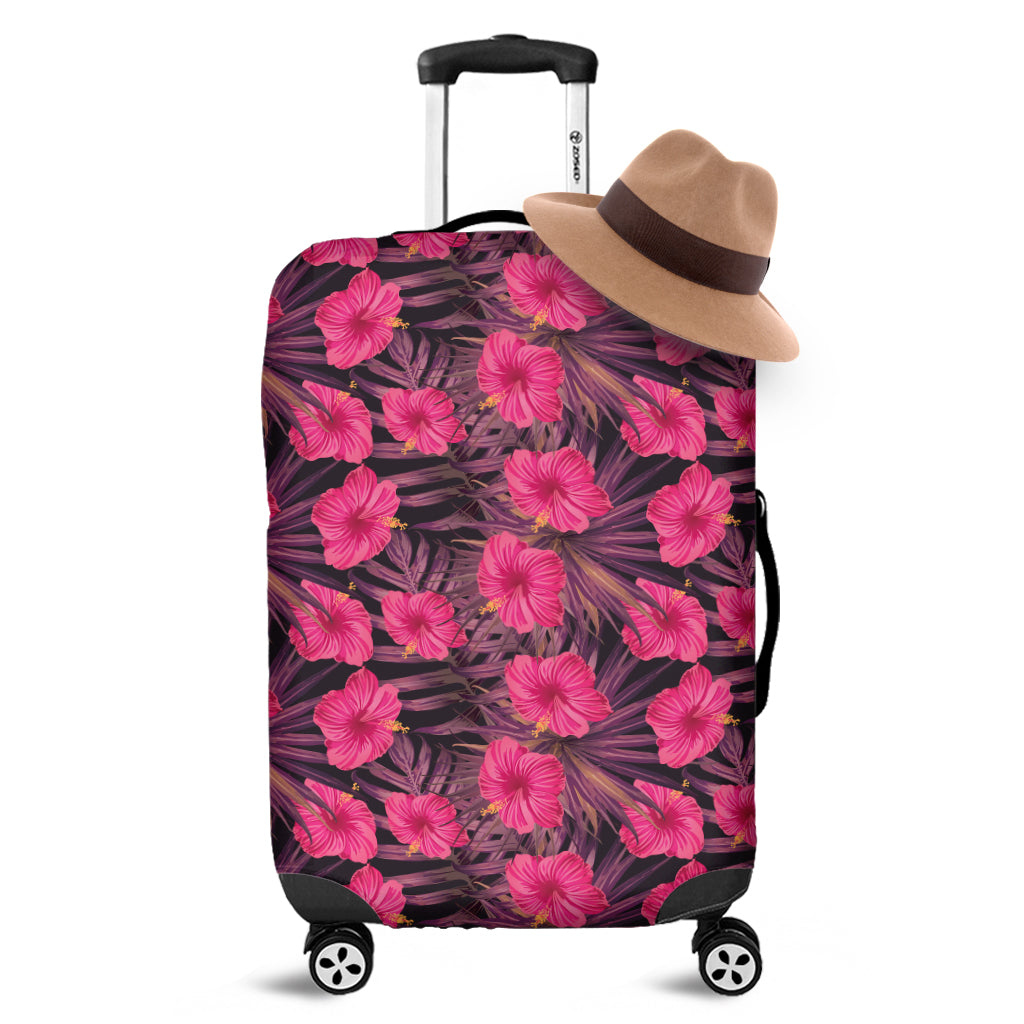 Pink Hawaiian Hibiscus Pattern Print Luggage Cover