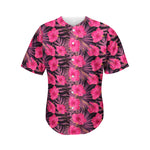 Pink Hawaiian Hibiscus Pattern Print Men's Baseball Jersey