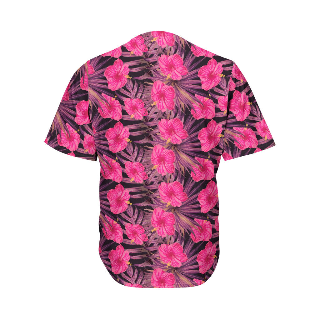 Pink Hawaiian Hibiscus Pattern Print Men's Baseball Jersey