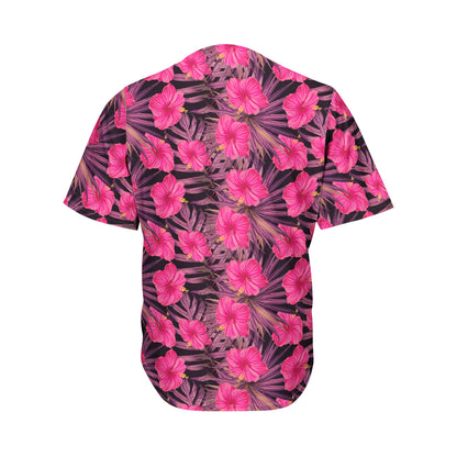 Pink Hawaiian Hibiscus Pattern Print Men's Baseball Jersey