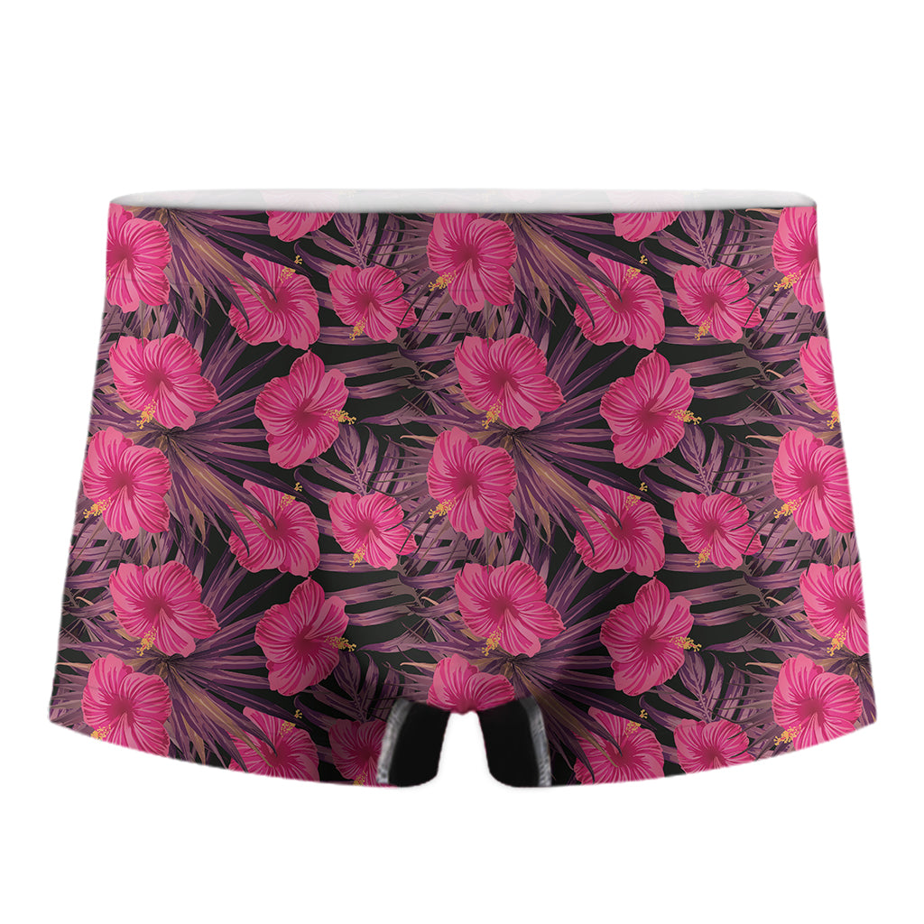 Pink Hawaiian Hibiscus Pattern Print Men's Boxer Briefs