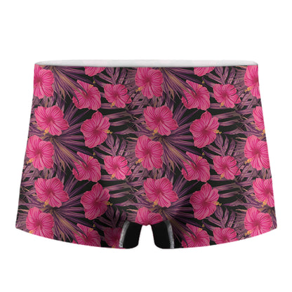 Pink Hawaiian Hibiscus Pattern Print Men's Boxer Briefs