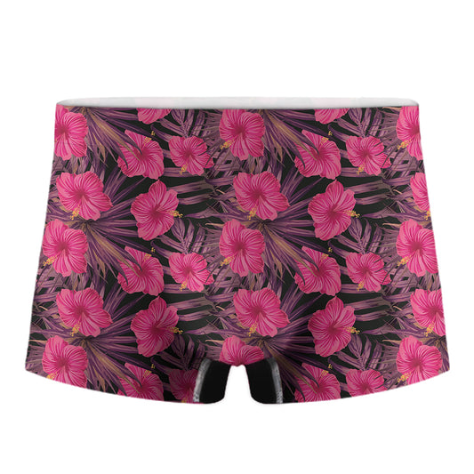 Pink Hawaiian Hibiscus Pattern Print Men's Boxer Briefs