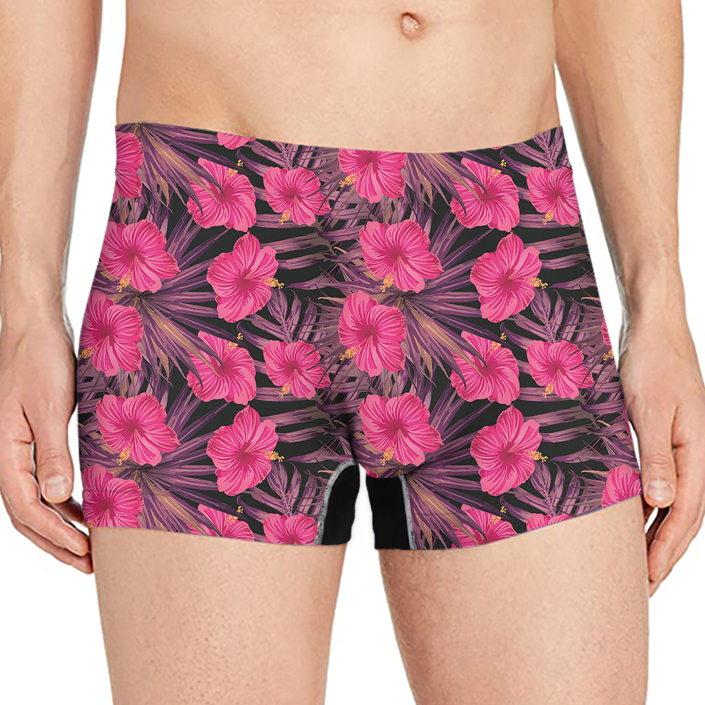 Pink Hawaiian Hibiscus Pattern Print Men's Boxer Briefs