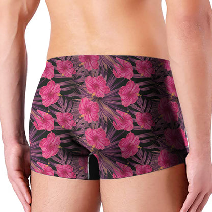 Pink Hawaiian Hibiscus Pattern Print Men's Boxer Briefs