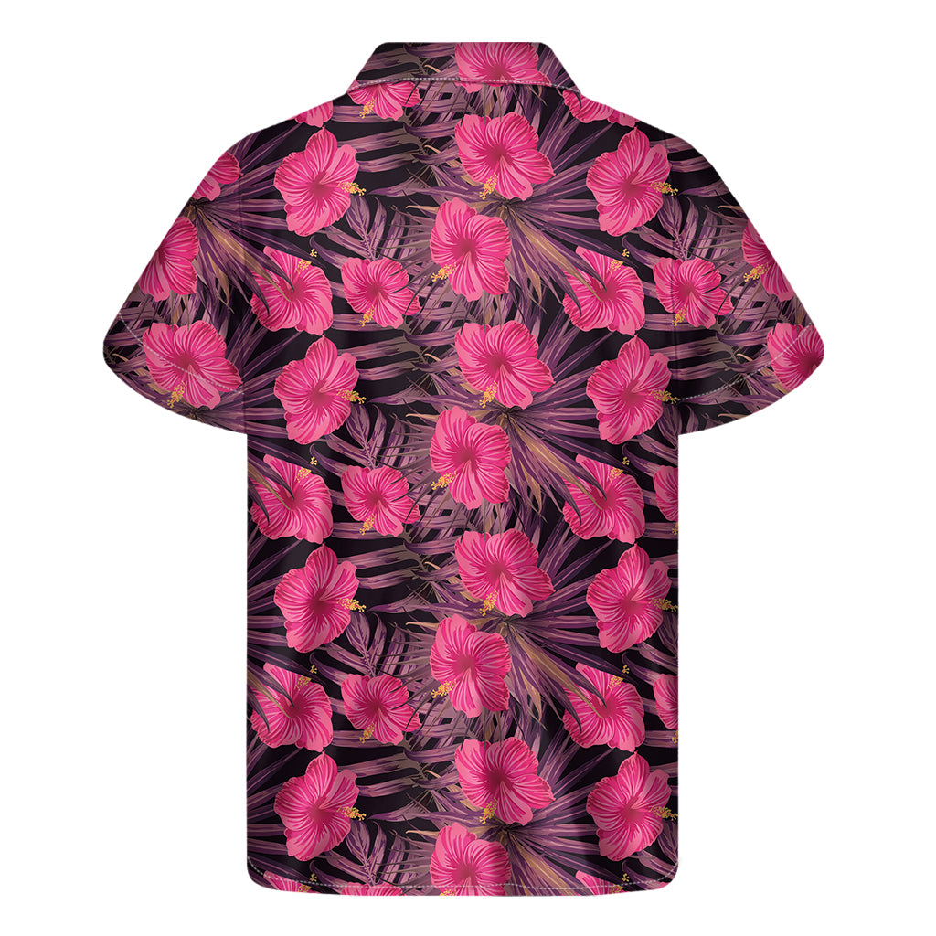 Pink Hawaiian Hibiscus Pattern Print Men's Short Sleeve Shirt