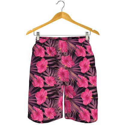 Pink Hawaiian Hibiscus Pattern Print Men's Shorts