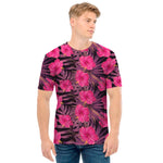 Pink Hawaiian Hibiscus Pattern Print Men's T-Shirt