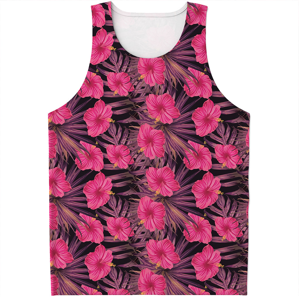 Pink Hawaiian Hibiscus Pattern Print Men's Tank Top