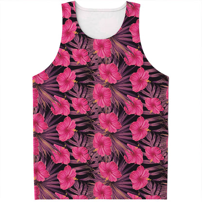 Pink Hawaiian Hibiscus Pattern Print Men's Tank Top