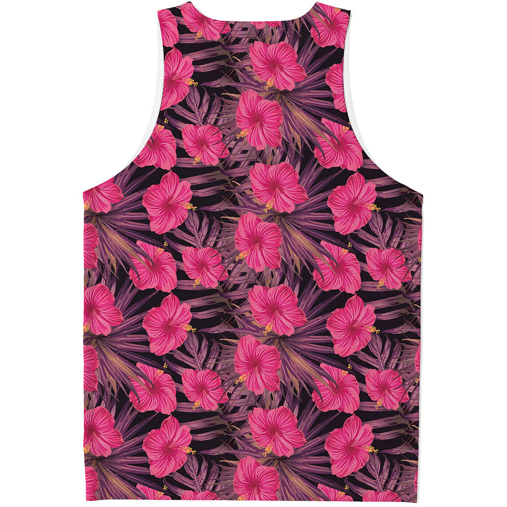 Pink Hawaiian Hibiscus Pattern Print Men's Tank Top