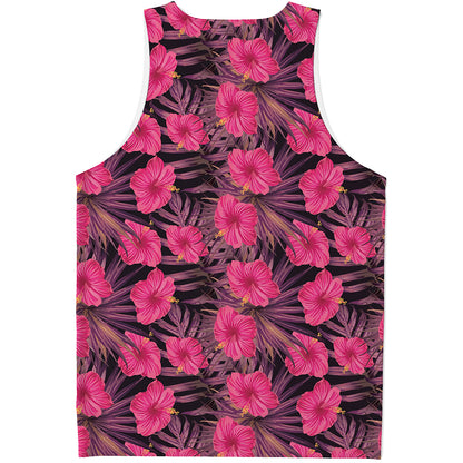 Pink Hawaiian Hibiscus Pattern Print Men's Tank Top