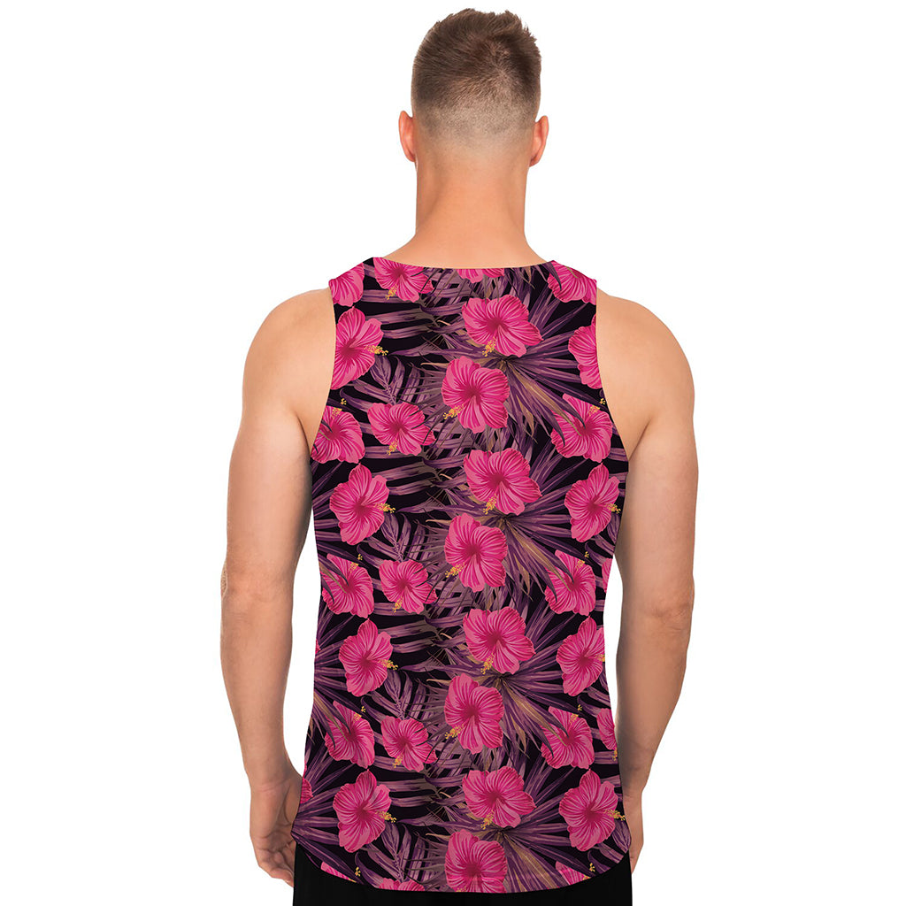 Pink Hawaiian Hibiscus Pattern Print Men's Tank Top