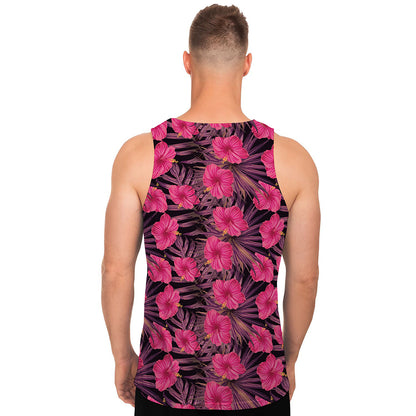 Pink Hawaiian Hibiscus Pattern Print Men's Tank Top