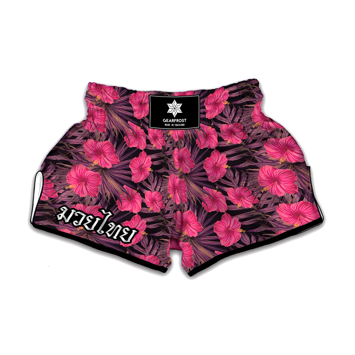 Pink Hawaiian Hibiscus Pattern Print Muay Thai Boxing Shorts