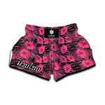 Pink Hawaiian Hibiscus Pattern Print Muay Thai Boxing Shorts