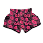 Pink Hawaiian Hibiscus Pattern Print Muay Thai Boxing Shorts
