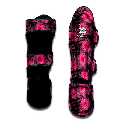Pink Hawaiian Hibiscus Pattern Print Muay Thai Shin Guard