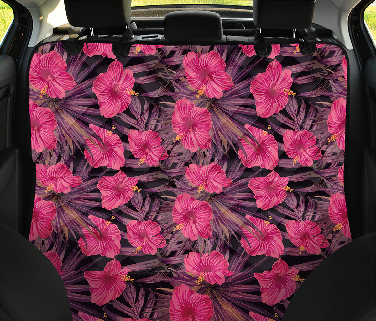 Pink Hawaiian Hibiscus Pattern Print Pet Car Back Seat Cover