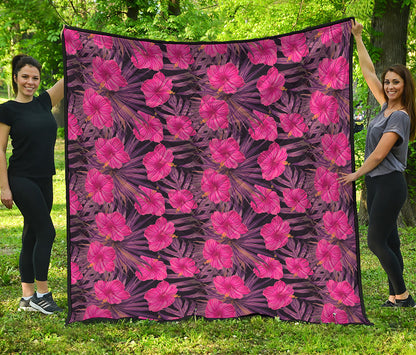 Pink Hawaiian Hibiscus Pattern Print Quilt