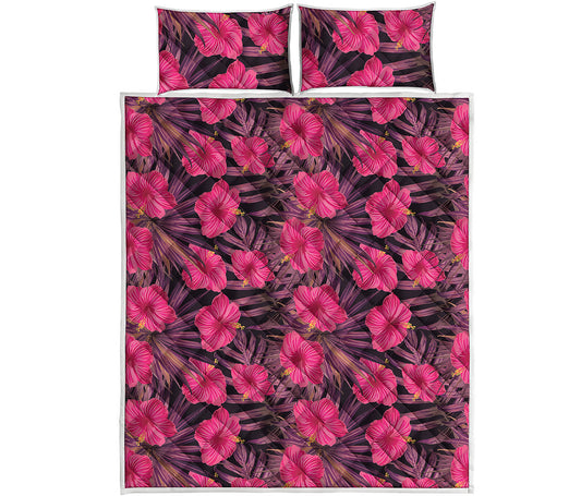 Pink Hawaiian Hibiscus Pattern Print Quilt Bed Set