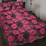 Pink Hawaiian Hibiscus Pattern Print Quilt Bed Set