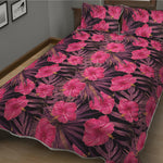 Pink Hawaiian Hibiscus Pattern Print Quilt Bed Set
