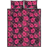 Pink Hawaiian Hibiscus Pattern Print Quilt Bed Set