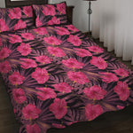 Pink Hawaiian Hibiscus Pattern Print Quilt Bed Set