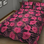 Pink Hawaiian Hibiscus Pattern Print Quilt Bed Set