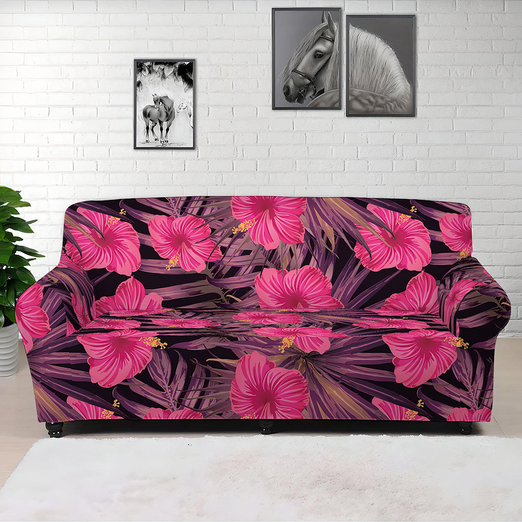 Pink Hawaiian Hibiscus Pattern Print Sofa Cover