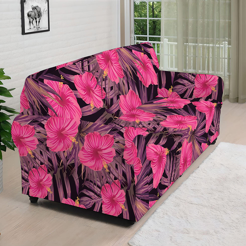 Pink Hawaiian Hibiscus Pattern Print Sofa Cover