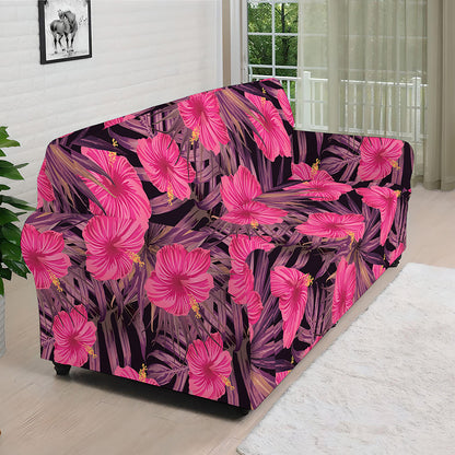 Pink Hawaiian Hibiscus Pattern Print Sofa Cover