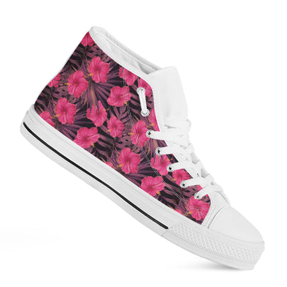 Pink Hawaiian Hibiscus Pattern Print White High Top Shoes