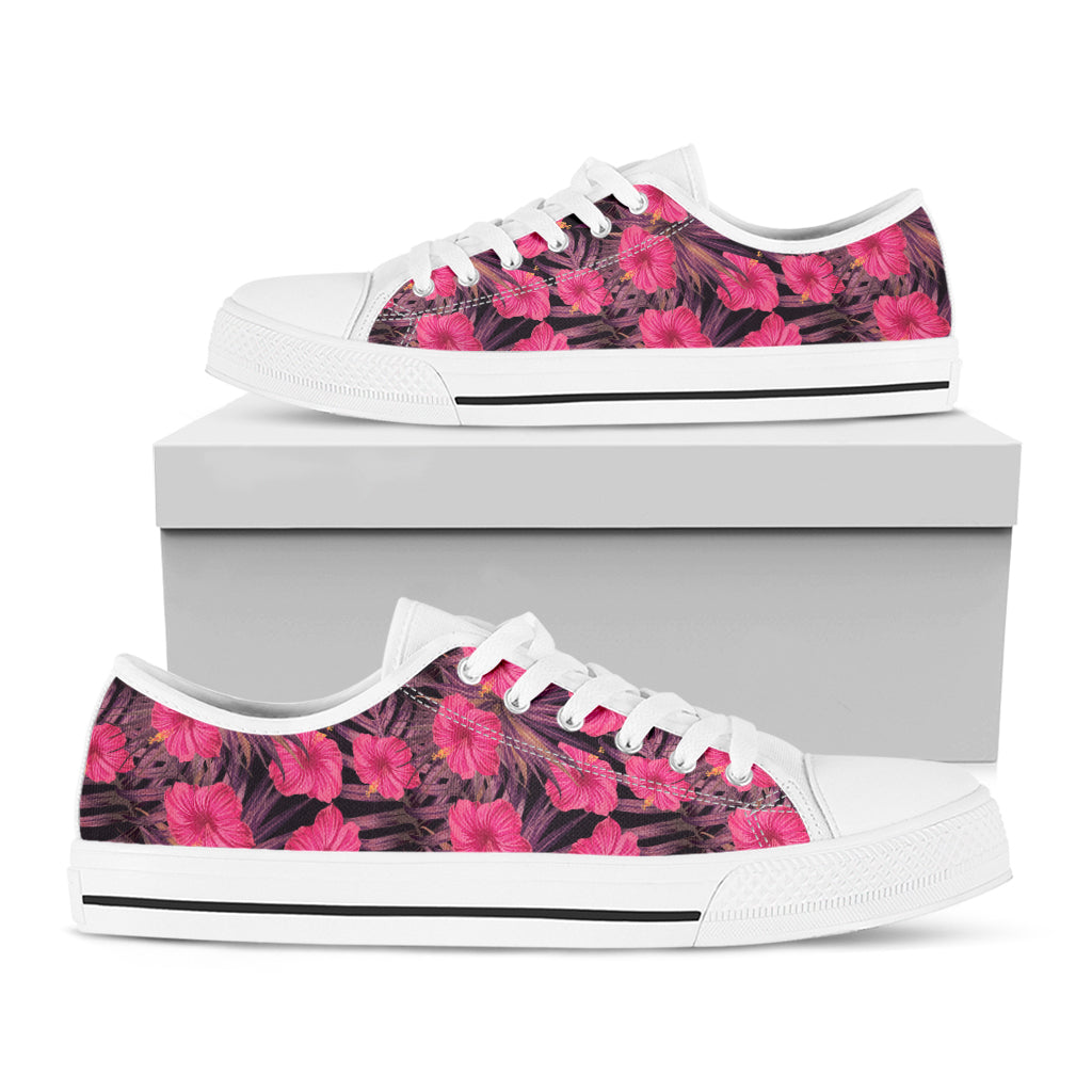 Pink Hawaiian Hibiscus Pattern Print White Low Top Shoes
