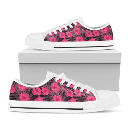 Pink Hawaiian Hibiscus Pattern Print White Low Top Shoes