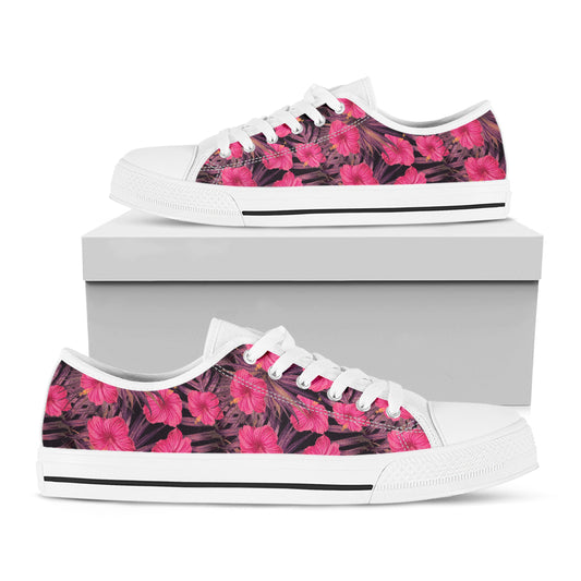 Pink Hawaiian Hibiscus Pattern Print White Low Top Shoes