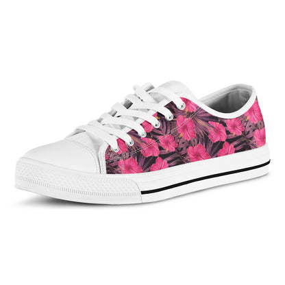 Pink Hawaiian Hibiscus Pattern Print White Low Top Shoes
